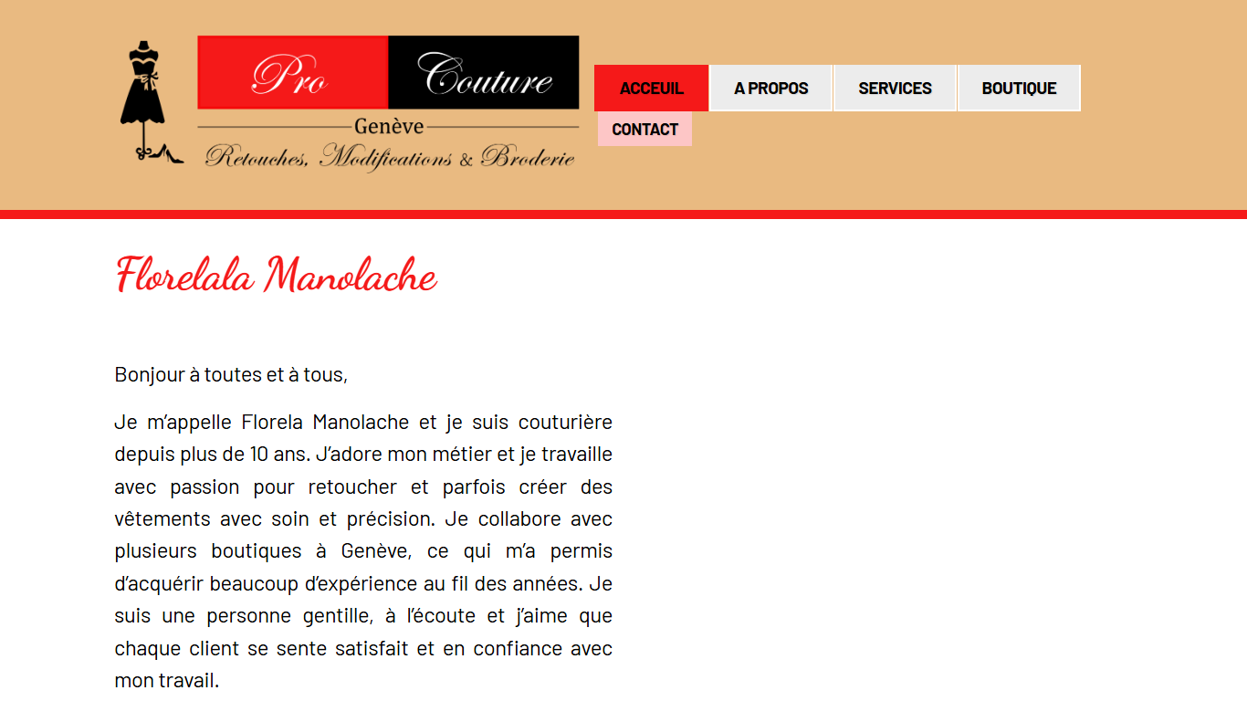 Aperçu du site Pro Couture Genève